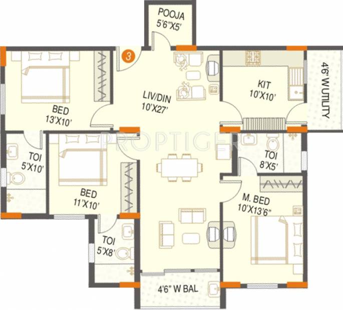 SMR Holdings Vinay Meenakshi (3BHK+3T (1,535 sq ft)   Pooja Room 1535 sq ft)
