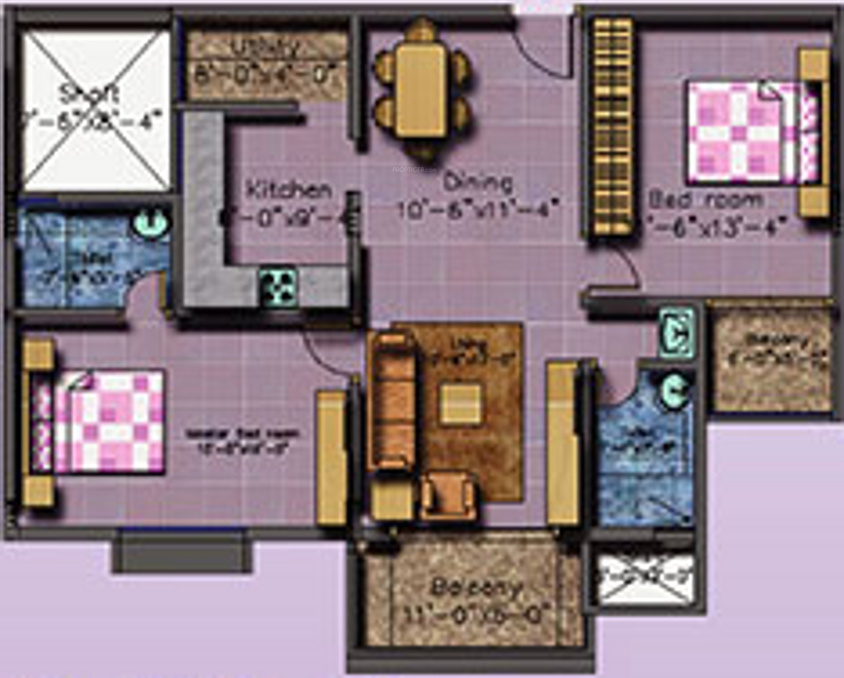 Floor Plan (2BHK+2T (1,150 sq ft) 1150 sq ft) Prithvi Homes Thirumala Blossoms Floor Plan (2BHK+2T (1,150 sq ft) 1150 sq ft)