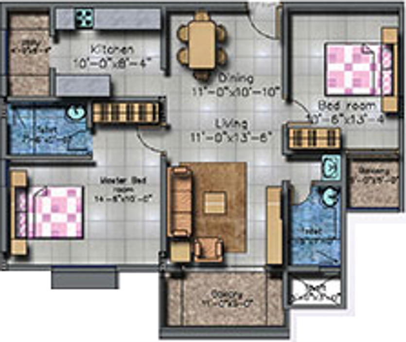 Floor Plan (2BHK+2T (1,170 sq ft) 1170 sq ft) Prithvi Homes Thirumala Blossoms Floor Plan (2BHK+2T (1,170 sq ft) 1170 sq ft)