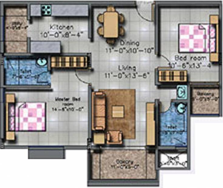 Prithvi Homes Thirumala Blossoms Floor Plan (2BHK+2T (1,170 sq ft) 1170 sq ft)