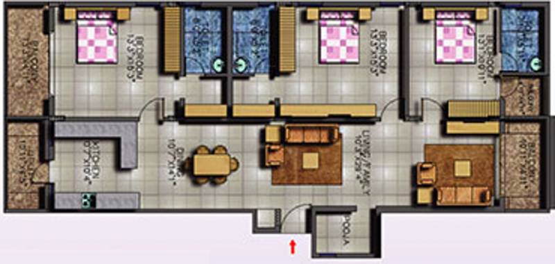 Prithvi Homes Thirumala Blossoms Floor Plan (3BHK+3T (1,700 sq ft) 1700 sq ft)