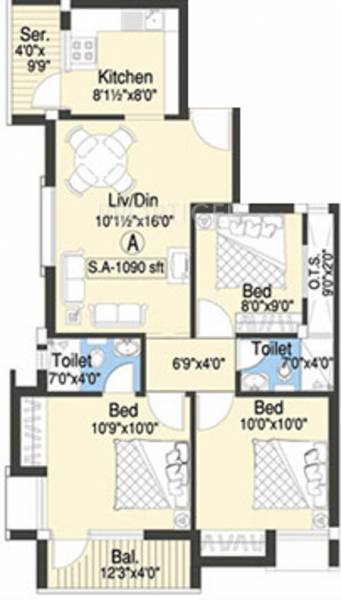 Anitech Thangam (3BHK+2T (1,090 sq ft) 1090 sq ft)