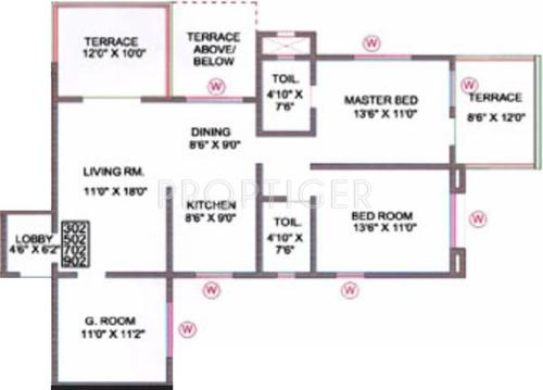 Arun Orchid Towers (3BHK+2T (1,075 sq ft) 1075 sq ft)