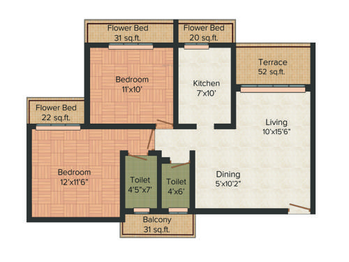 Sai Haridra Apartment (2BHK+2T (1,063 sq ft) 1063 sq ft)
