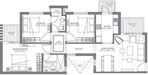 Emaar Emerald Estate (3BHK+2T (1,280 sq ft) 1280 sq ft)
