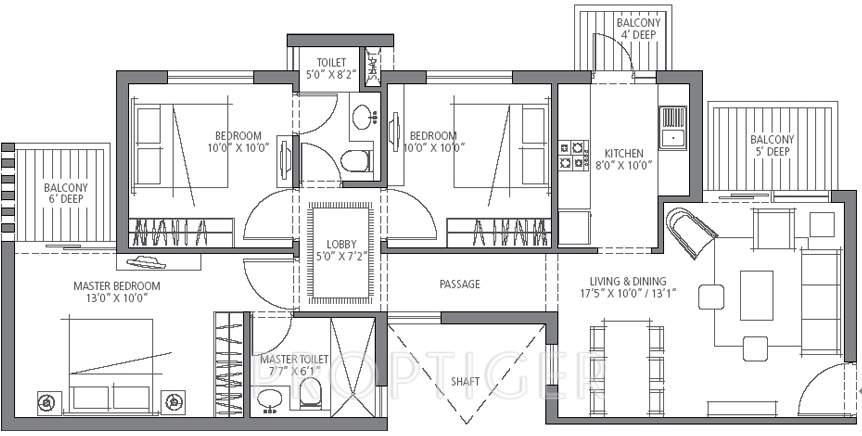 Emaar Emerald Estate (3BHK+2T (1,280 sq ft) 1280 sq ft)