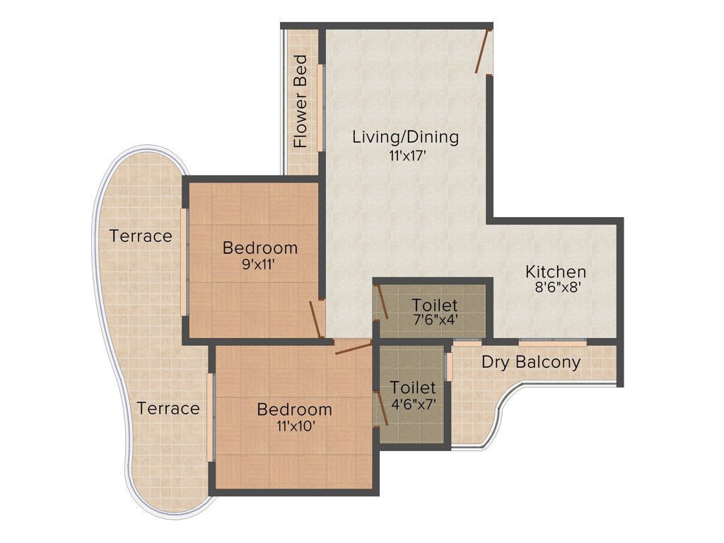 Paradise Sai Spring (2BHK+2T (1,075 sq ft) 1075 sq ft)