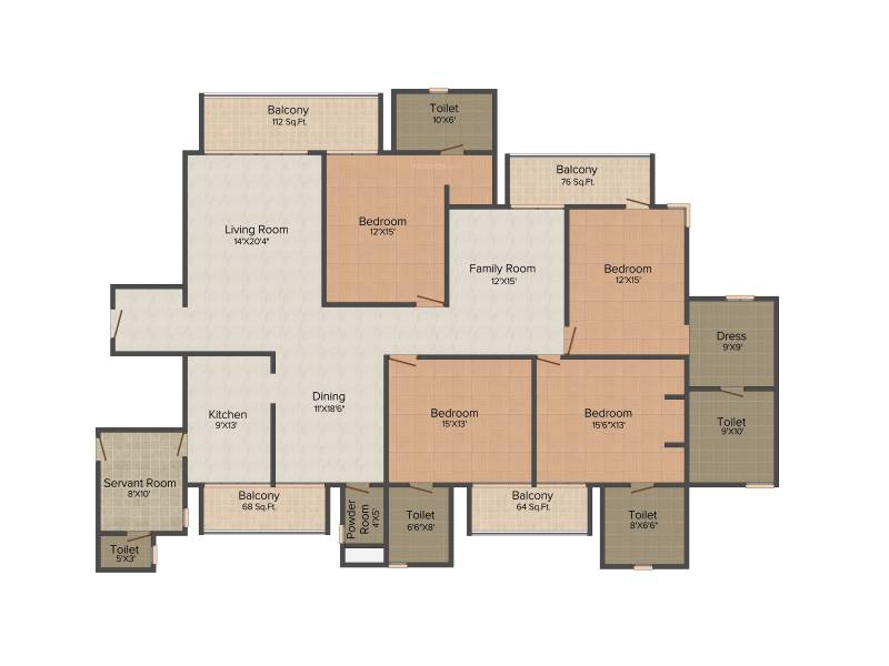 Vipul Belmonte (4BHK+4T (3,110 sq ft)   Servant Room 3110 sq ft)