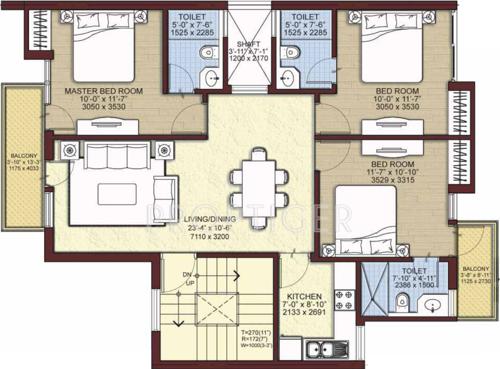 Unitech Woodstock Floors (3BHK+3T (1,158 sq ft) 1158 sq ft)