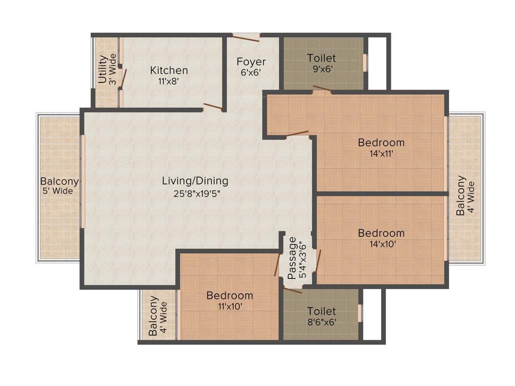 Landmark The Residency (3BHK+2T (1,710 sq ft) 1710 sq ft)