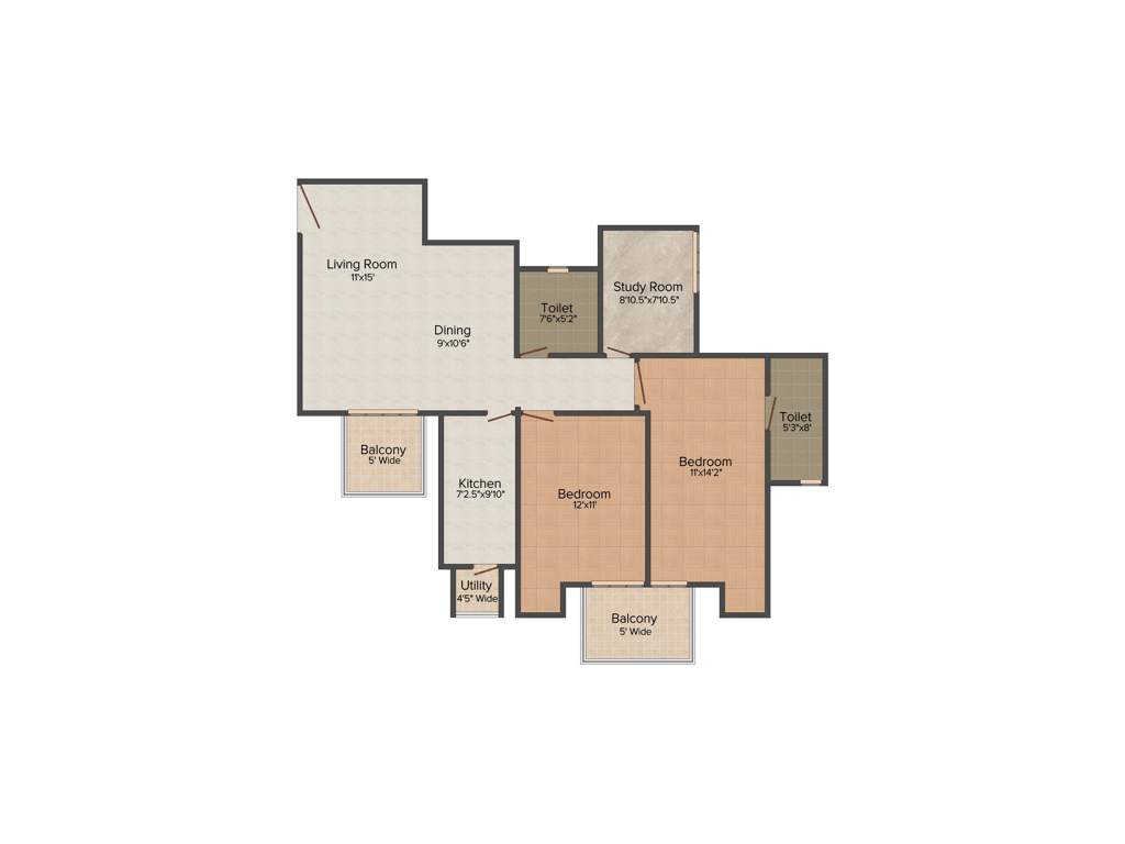 Shree Flora (2BHK+2T (1,300 sq ft) + Study Room 1300 sq ft)