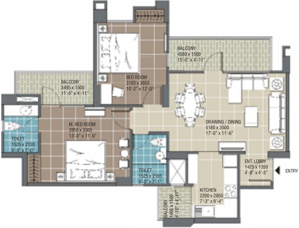 RG Residency (2BHK+2T (1,154 sq ft) 1154 sq ft)