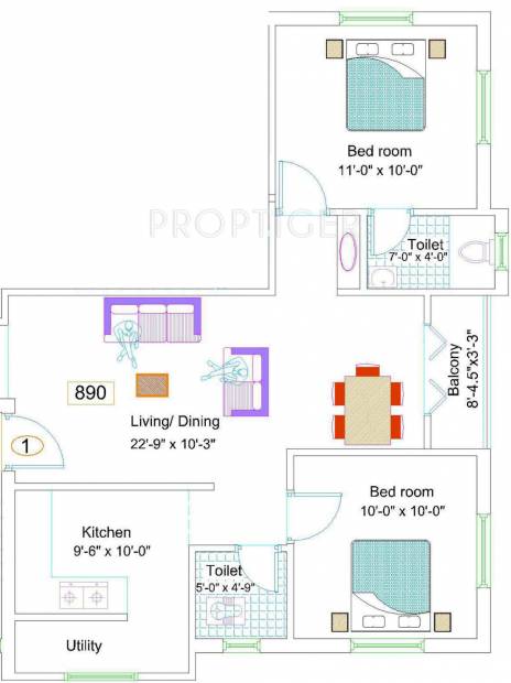 NewCrest Sai Enclave (2BHK+2T (890 sq ft) 890 sq ft)