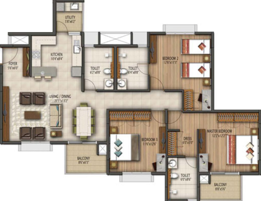 Vaswani Brentwood (3BHK+3T (1,569 sq ft) 1569 sq ft) Vaswani Brentwood (3BHK+3T (1,569 sq ft) 1569 sq ft)