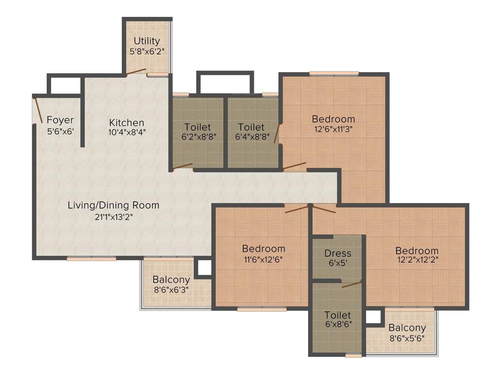 Vaswani Brentwood (3BHK+3T (1,621 sq ft) 1621 sq ft)