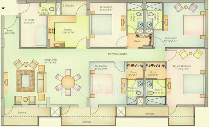 Vatika City Floor Plan (4BHK+4T)