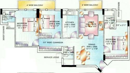 Ambience Lagoon (3BHK+3T (2,400 sq ft) 2400 sq ft)