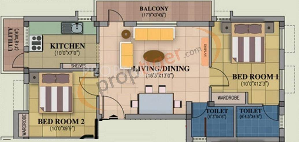 Pearl Sarovar (2BHK+2T (900 sq ft) 900 sq ft)