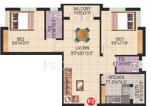 SRM Rithiksha (2BHK+2T (844 sq ft) 844 sq ft)