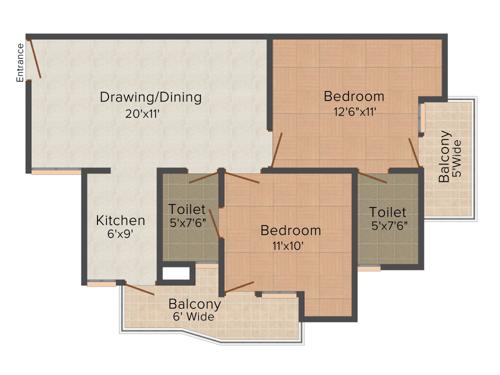 Gardenia Square II (2BHK+2T (1,075 sq ft) 1075 sq ft)