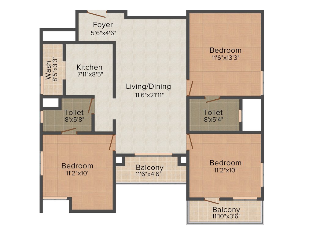 Tulive Horizon Residences (3BHK+2T (1,412 sq ft) 1412 sq ft)