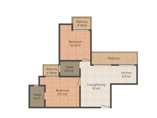 Supercity Mayfair Residency (2BHK+2T (895 sq ft) 895 sq ft) Supercity Mayfair Residency (2BHK+2T (895 sq ft) 895 sq ft)