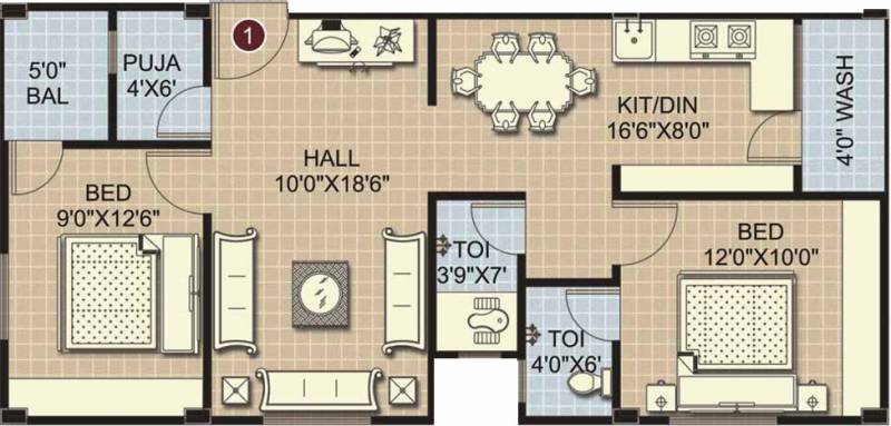 Ushakiran Developer Sai Srinivasam (2BHK+2T (925 sq ft)   Pooja Room 925 sq ft)
