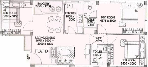 Merlin Sapphire (3BHK+2T (1,201 sq ft) 1201 sq ft)