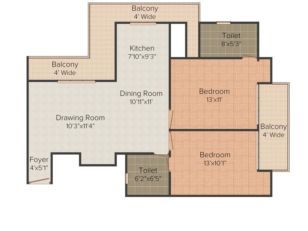 Gaursons Gaur Grandeur (2BHK+2T (1,246 sq ft) 1246 sq ft)