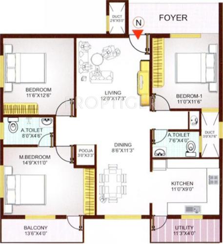 Ajanta Arathi Nest Floor Plan (3BHK+2T (1,510 sq ft)   Pooja Room 1510 sq ft)