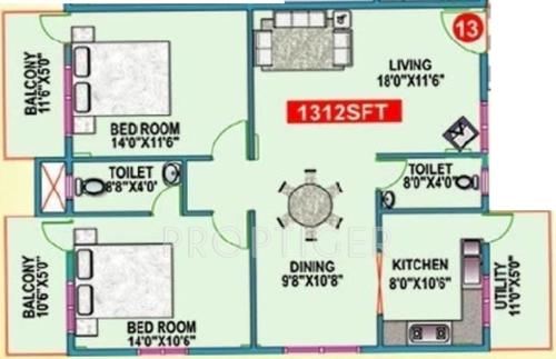 Mahaveer Hermitage (2BHK+2T (1,312 sq ft) 1312 sq ft)