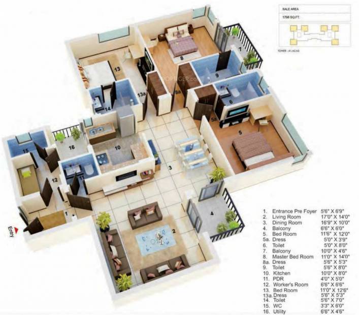 Jaypee The Orchards (3BHK+3T (1,798 sq ft)   Servant Room 1798 sq ft)