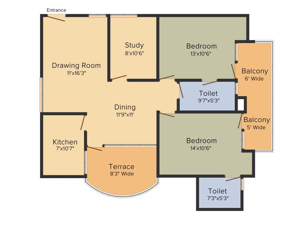Ajnara Pride (2BHK+2T (1,410 sq ft)   Study Room 1410 sq ft)