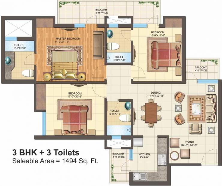 Nimbus Express Park View 2 (3BHK+3T (1,494 sq ft) 1494 sq ft)