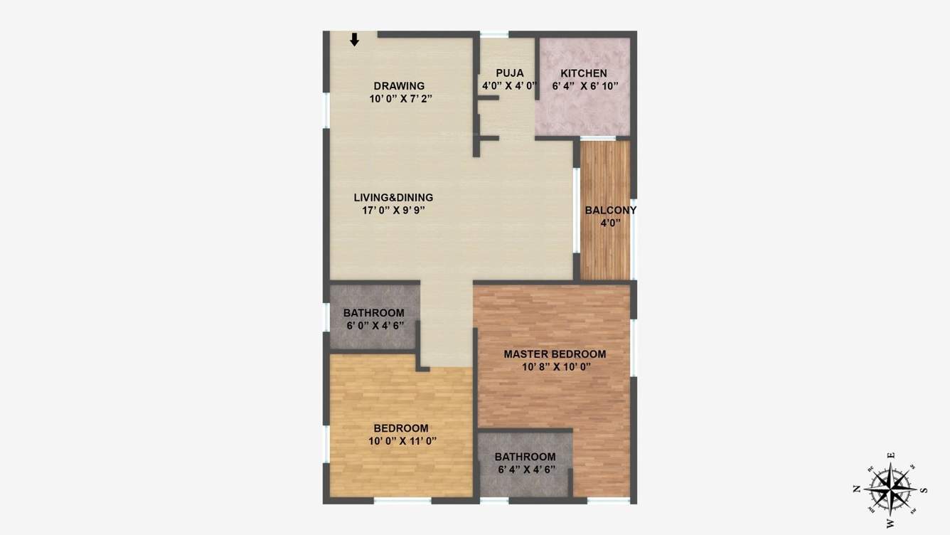 Janapriya Arcadia (2BHK+2T (850 sq ft)   Pooja Room 850 sq ft)