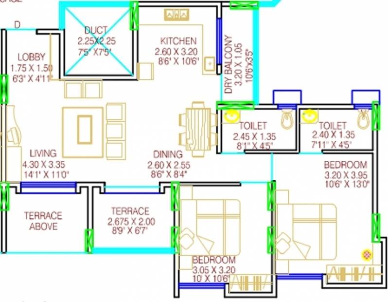 KBD Palladion (2BHK+2T (1,015 sq ft) 1015 sq ft)