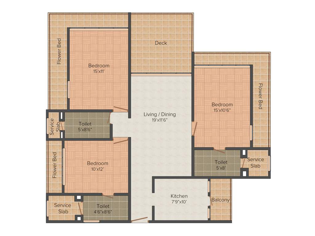 Neelam Realtors Spiro Tower 3BHK+3T (1,910 sq ft) + Servant Room