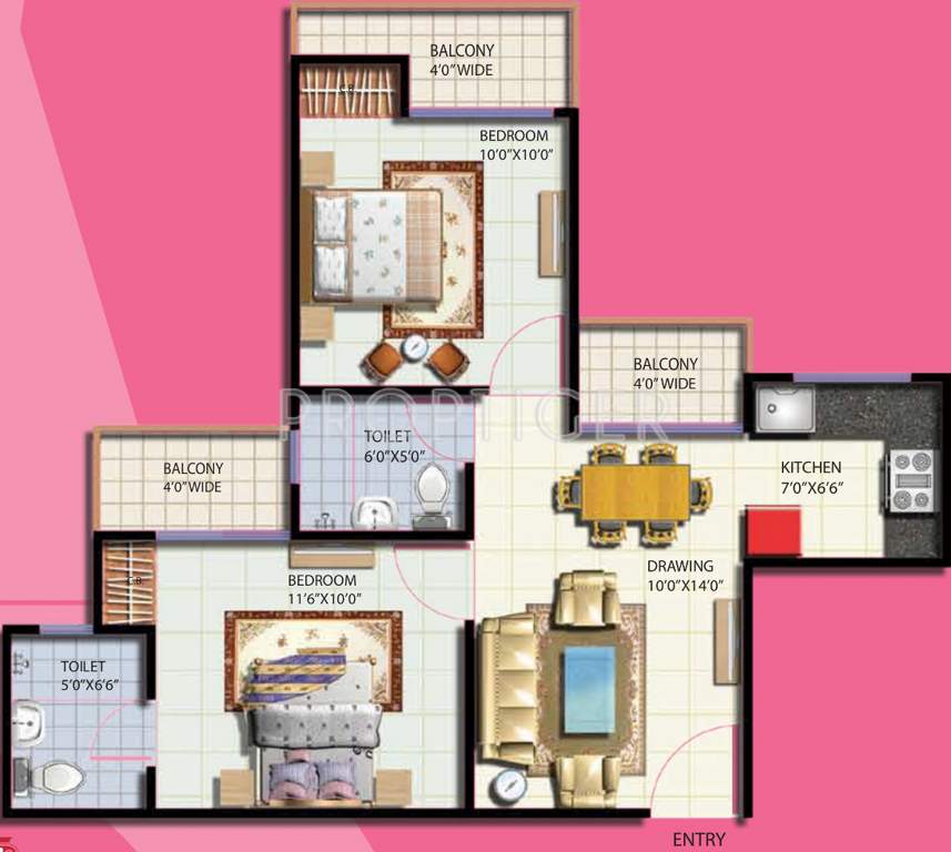 Anthem French Apartments (2BHK+2T (825 sq ft) 825 sq ft)