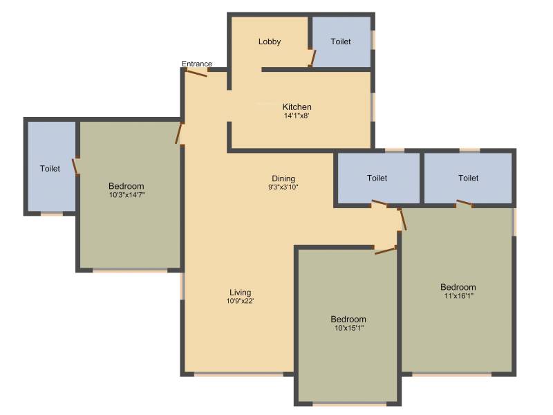 Raheja Classique (3BHK+3T (1,850 sq ft) + Servant Room 1850 sq ft)