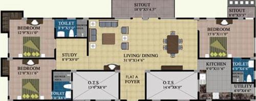 Sumanth Sreshta Grande (3BHK+3T (1,864 sq ft)   Study Room 1864 sq ft)