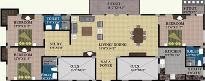 Sumanth Sreshta Grande (3BHK+3T (1,864 sq ft)   Study Room 1864 sq ft)