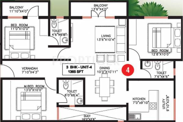 Saveria Winston (3BHK+3T (1,365 sq ft) 1365 sq ft)
