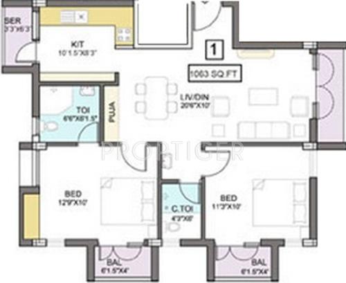 Pushkar Nakshatra (2BHK+2T (1,063 sq ft) + Pooja Room 1063 sq ft)