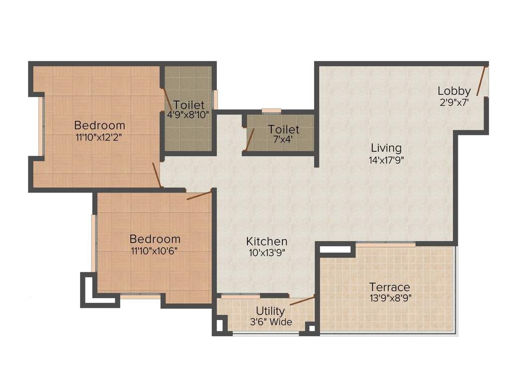 Teerth Realties Aarohi 2BHK+2T (1,115 sq ft)