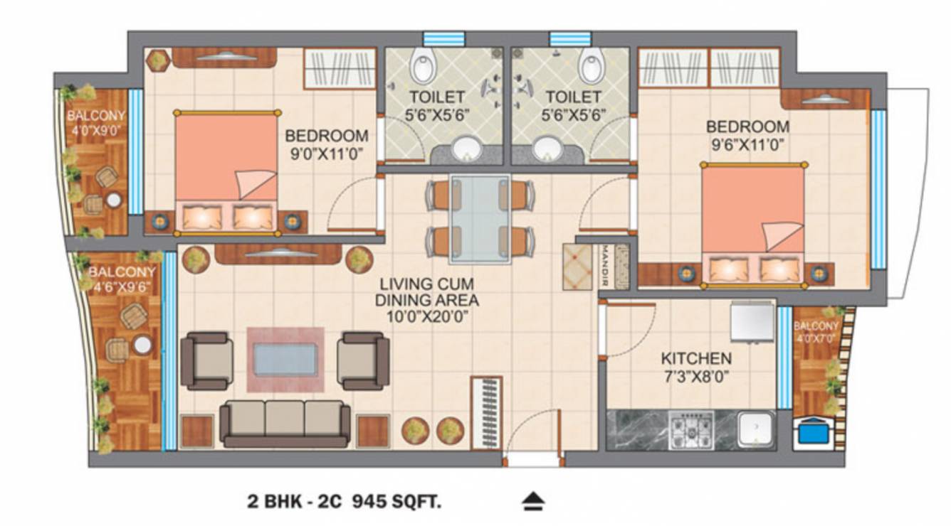 945 sq ft 2 BHK 2T Apartment for Sale in Tanvi Group