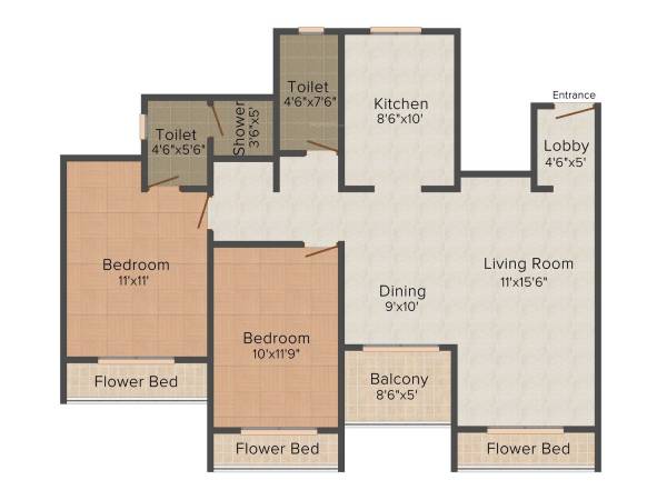 Regency Regency Heights (2BHK+2T (1,165 sq ft) 1165 sq ft)