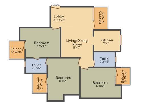 Primrose Ryne (3BHK+2T (1,260 sq ft) 1260 sq ft)