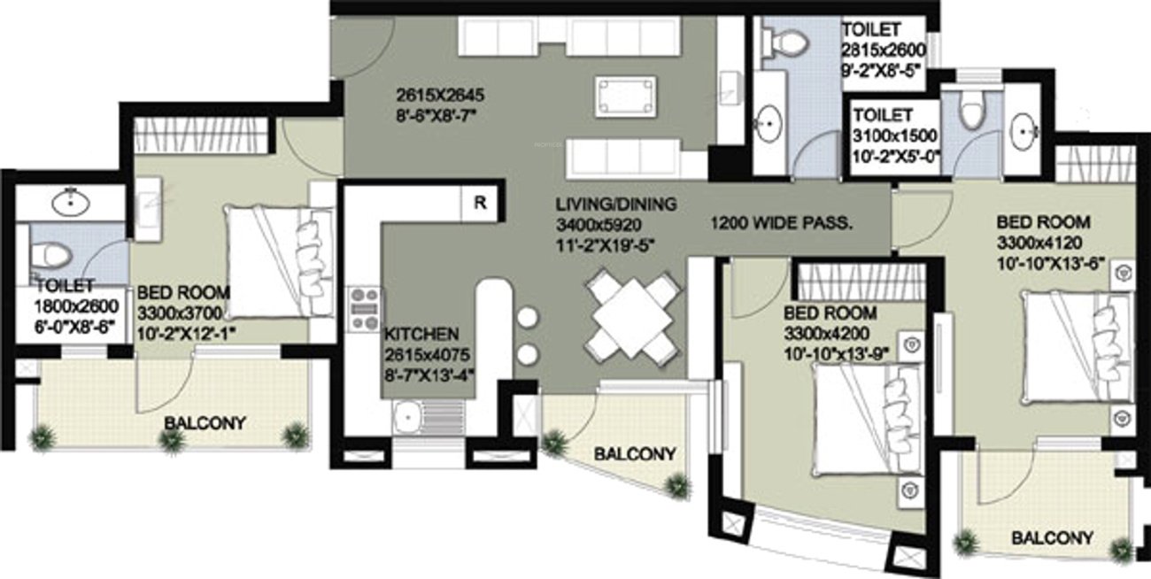 Raheja Vedaanta (3BHK+3T (1,790 sq ft) 1790 sq ft)