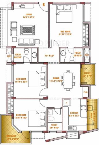 Casagrand Silver Oak (3BHK+3T (1,638 sq ft) 1638 sq ft)
