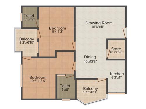 Raj Surya Greens Appartment (2BHK+2T (1,300 sq ft) 1300 sq ft)